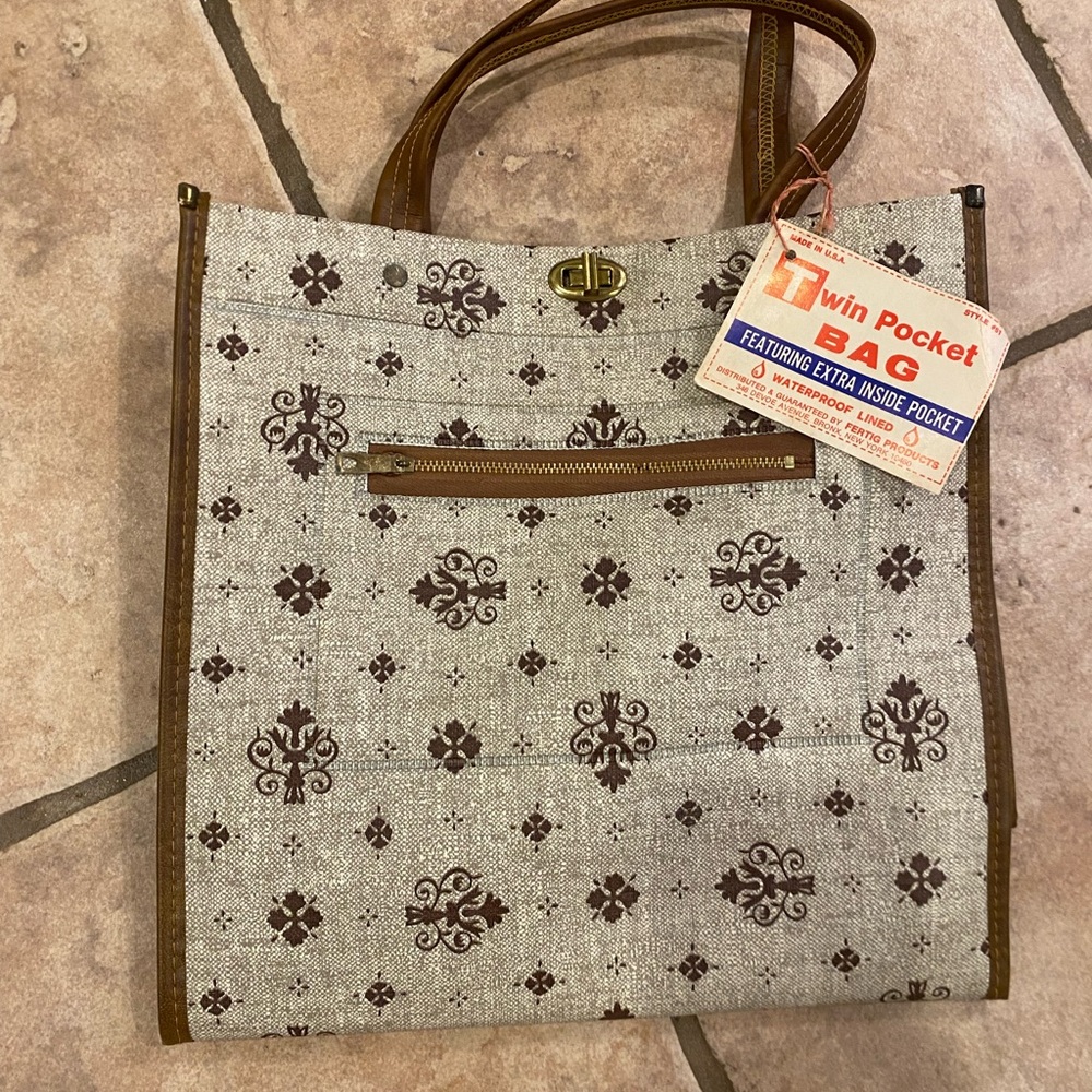 Vintage Brown and Cream Tote Bag